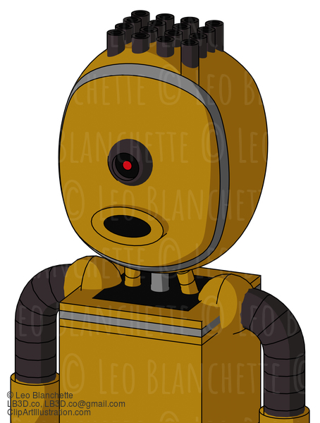 Dark-Yellow Automaton With Bubble Head And Round Mouth And Black Cyclops Eye And Pipe Hair #22498