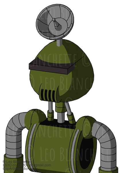 Army-Green Automaton With Rounded Head And Speakers Mouth And Black Visor Cyclops And Radar Dish Hat #22500