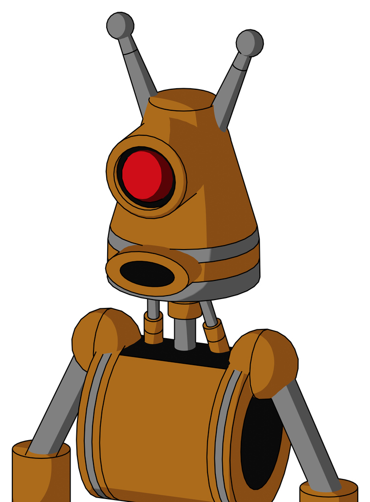 Dirty-Orange Mech With Cone Head And Round Mouth And Cyclops Eye And Double Antenna