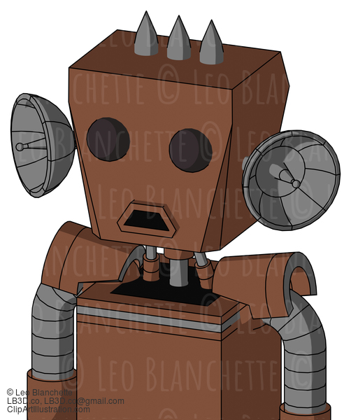 Brown Mech With Box Head And Sad Mouth And Two Eyes And Three Spiked #22508