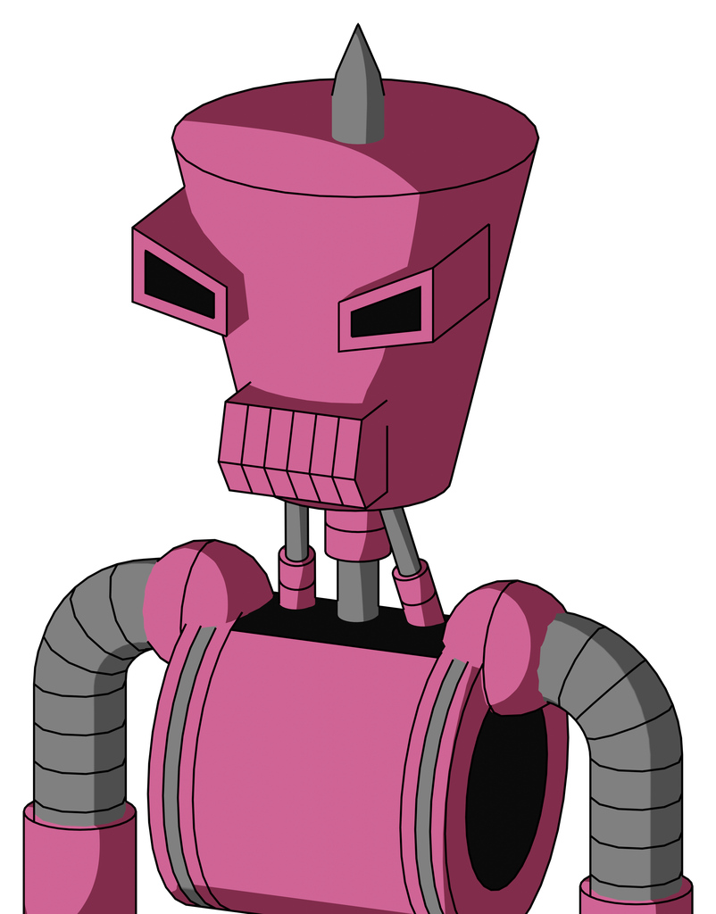 Pink Robot With Cylinder-Conic Head And Toothy Mouth And Angry Eyes And Spike Tip