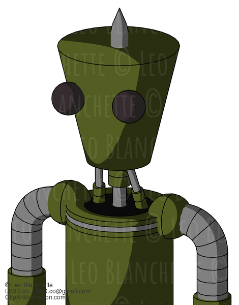 Army-Green Automaton With Cylinder-Conic Head And Two Eyes And Spike Tip #22521