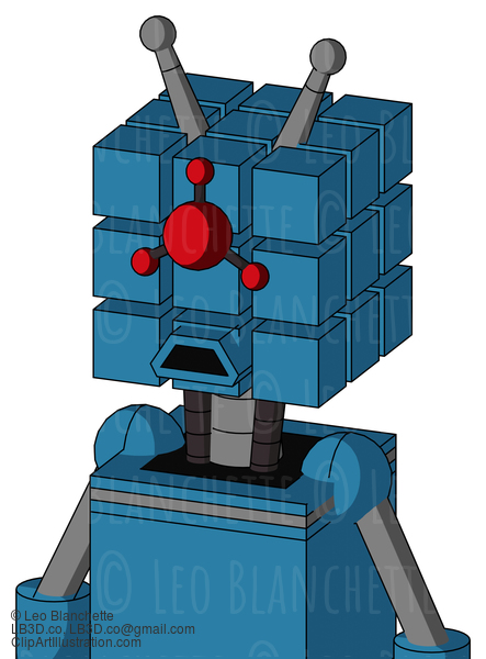 Blue Automaton With Cube Head And Sad Mouth And Cyclops Compound Eyes And Double Antenna #22529