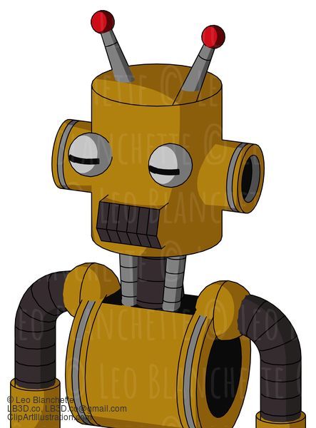 Dark-Yellow Automaton With Cylinder Head And Dark Tooth Mouth And Two Eyes And Double Led Antenna #22532