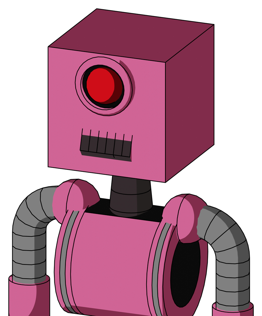 Pink Robot With Box Head And Dark Tooth Mouth And Cyclops Eye