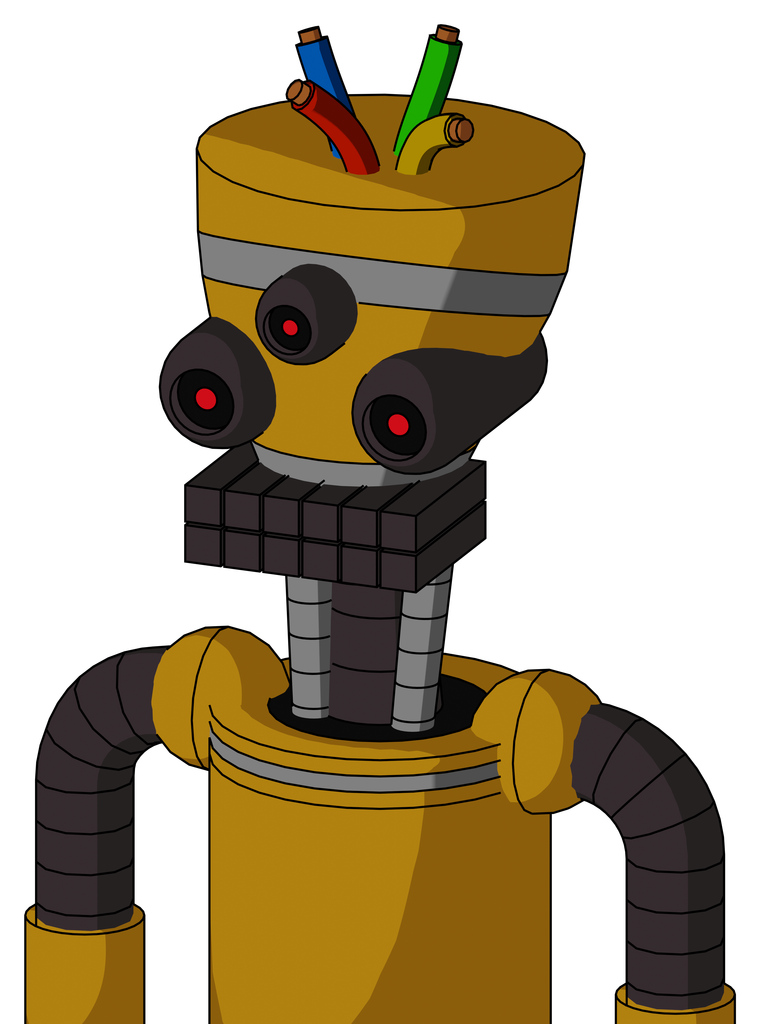Dark-Yellow Automaton With Vase Head And Keyboard Mouth And Three-Eyed And Wire Hair