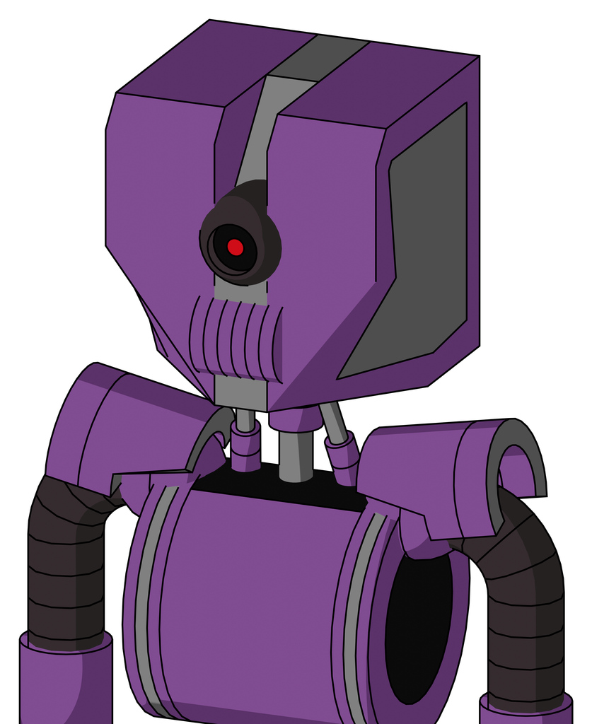 Purple Automaton With Mechanical Head And Speakers Mouth And Black Cyclops Eye