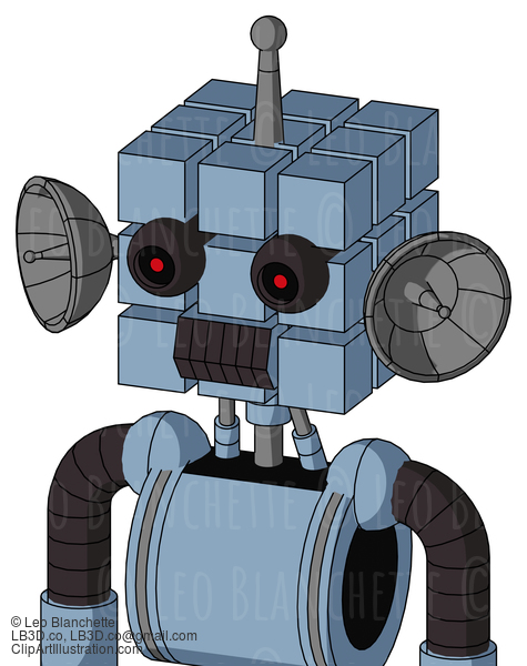 Blue Robot With Cube Head And Dark Tooth Mouth And Black Glowing Red Eyes And Single Antenna #22564