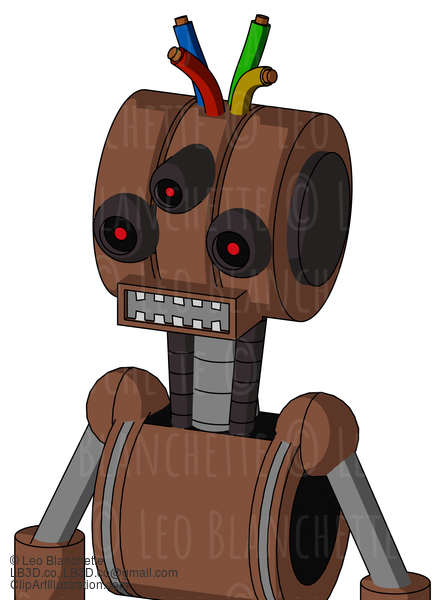 Brown Mech With Multi-Toroid Head And Square Mouth And Three-Eyed And Wire Hair #22569