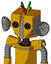 Yellow Robot With Mechanical Head And Black Glowing Red Eyes And Wire Hair