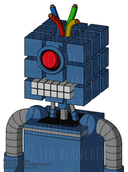 Blue Robot With Cube Head And Keyboard Mouth And Cyclops Eye And Wire Hair #22577