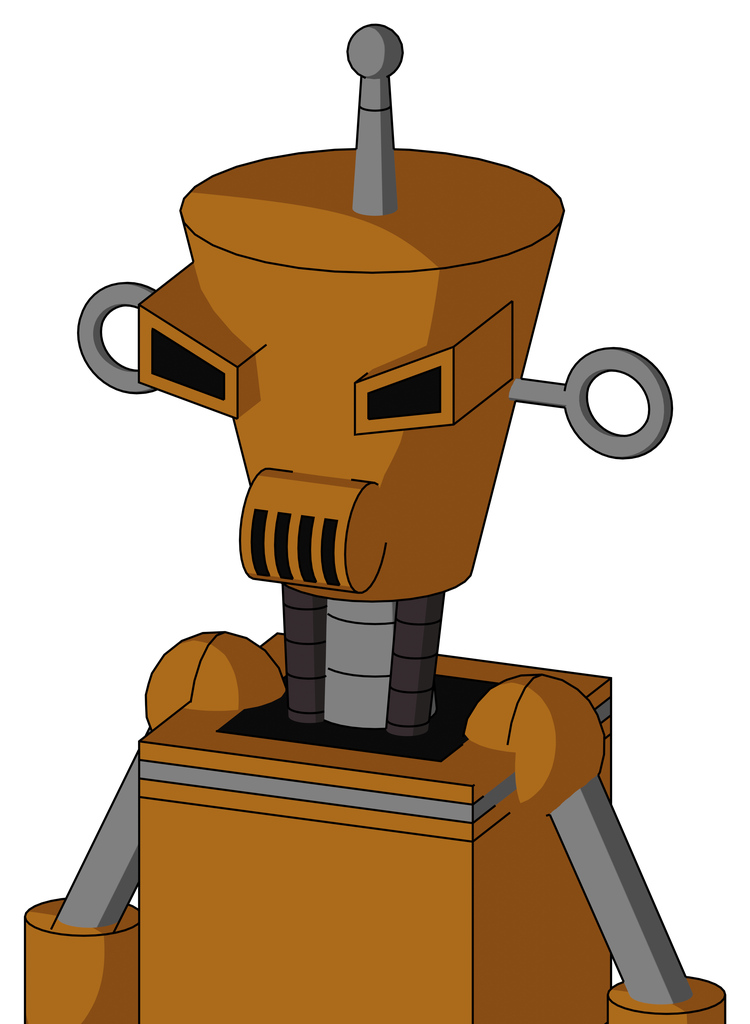 Dirty-Orange Mech With Cylinder-Conic Head And Speakers Mouth And Angry Eyes And Single Antenna