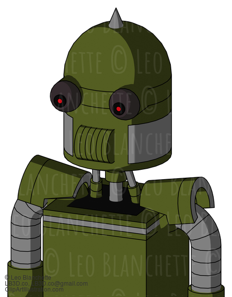 Army-Green Automaton With Dome Head And Speakers Mouth And Red Eyed And Spike Tip #22601