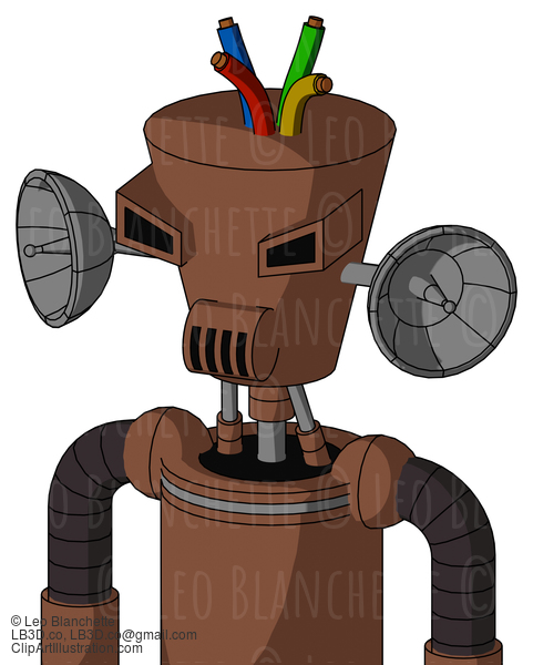 Brown Mech With Cylinder-Conic Head And Speakers Mouth And Angry Eyes And Wire Hair #22604