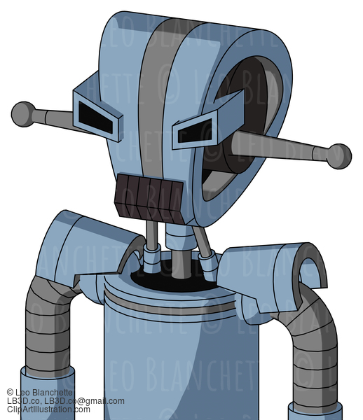 Blue Robot With Droid Head And Dark Tooth Mouth And Angry Eyes #22609