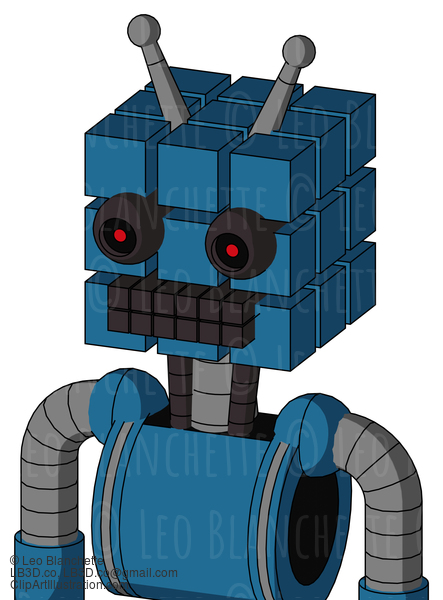 Blue Automaton With Cube Head And Keyboard Mouth And Black Glowing Red Eyes And Double Antenna #22616