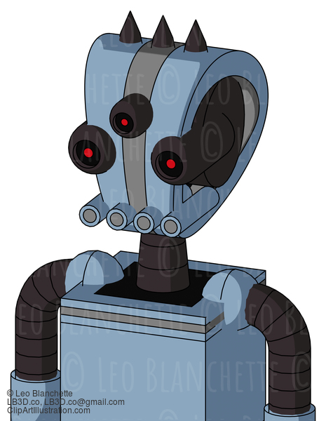 Blue Robot With Droid Head And Pipes Mouth And Three-Eyed And Three Dark Spikes #22617