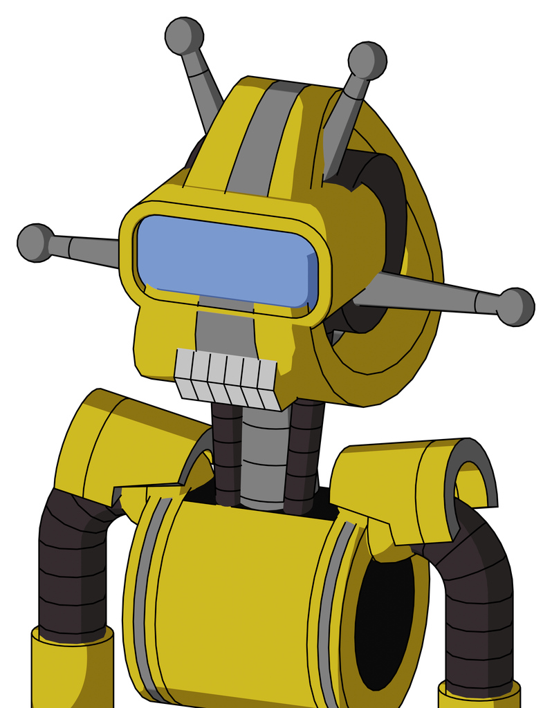 Yellow Droid With Droid Head And Teeth Mouth And Large Blue Visor Eye And Double Antenna