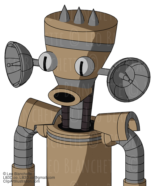 Cardboard Automaton With Vase Head And Round Mouth And Two Eyes And Three Spiked #22635