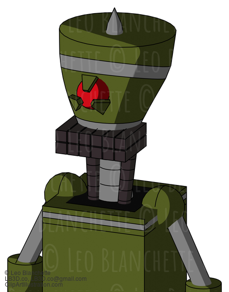 Army-Green Automaton With Vase Head And Keyboard Mouth And Angry Cyclops Eye And Spike Tip #22636