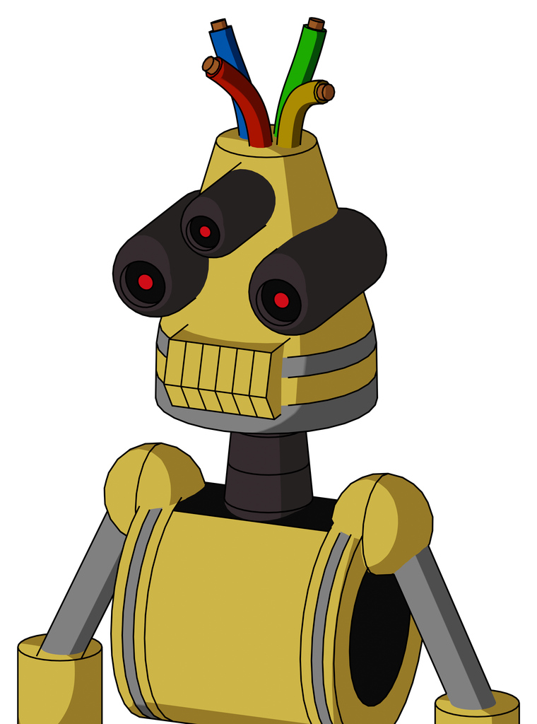 Yellow Droid With Cone Head And Toothy Mouth And Three-Eyed And Wire Hair