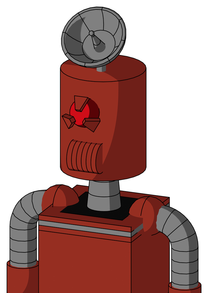 Red Automaton With Cylinder Head And Speakers Mouth And Angry Cyclops Eye And Radar Dish Hat