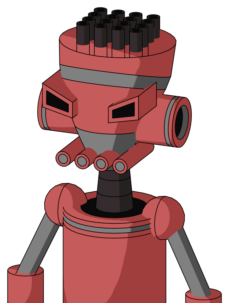 Pinkish Mech With Vase Head And Pipes Mouth And Angry Eyes And Pipe Hair