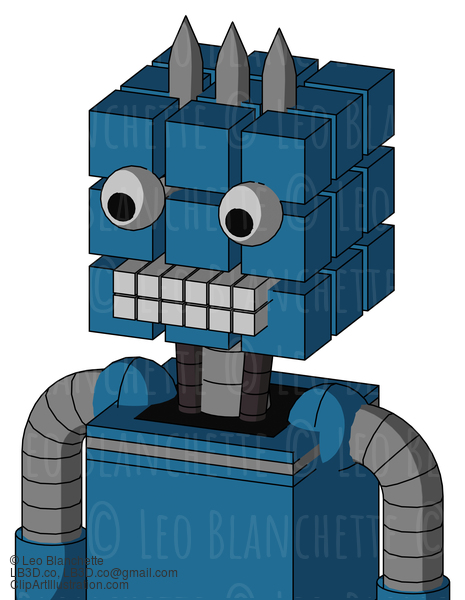 Blue Automaton With Cube Head And Keyboard Mouth And Two Eyes And Three Spiked #22658