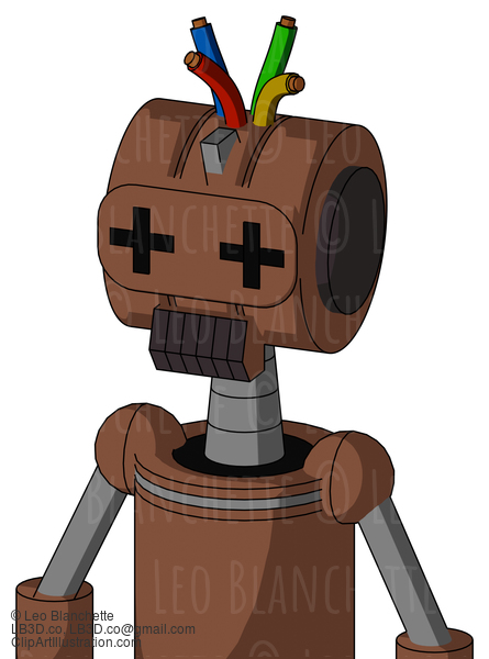 Brown Mech With Multi-Toroid Head And Dark Tooth Mouth And Plus Sign Eyes And Wire Hair #22669