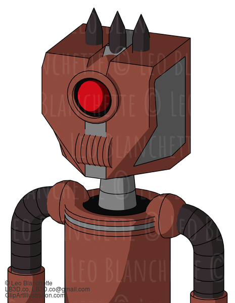 Brown Droid With Mechanical Head And Speakers Mouth And Cyclops Eye And Three Dark Spikes #22675