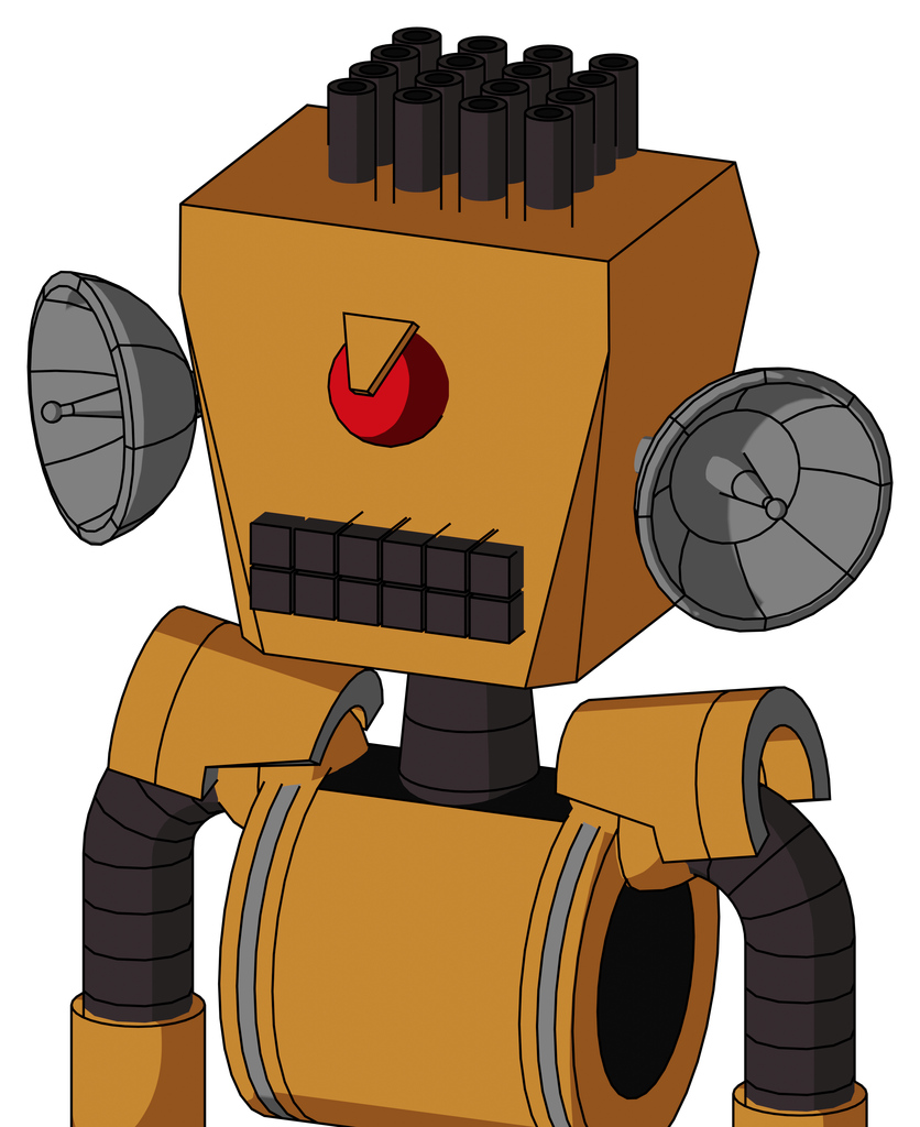 Peach Droid With Box Head And Keyboard Mouth And Angry Cyclops And Pipe Hair