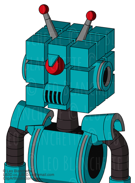 Blue Robot With Cube Head And Speakers Mouth And Angry Cyclops And Double Led Antenna #22691