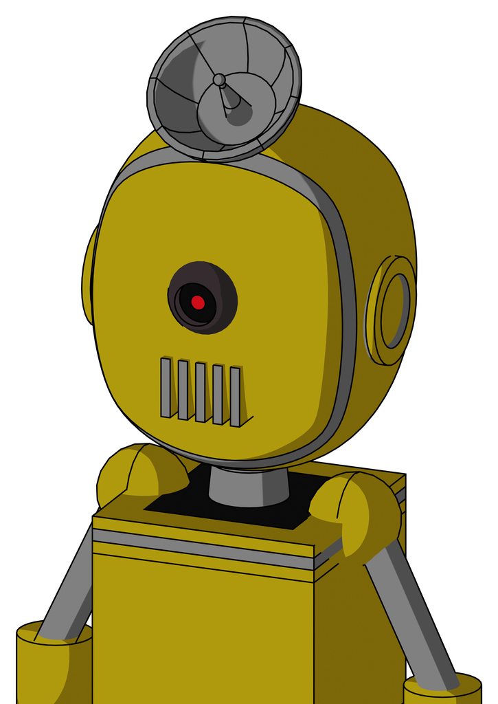 Yellow Automaton With Bubble Head And Vent Mouth And Black Cyclops Eye And Radar Dish Hat