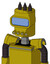 Yellow Automaton With Cylinder Head And Pipes Mouth And Large Blue Visor Eye And Three Dark Spikes