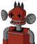Red Automaton With Cone Head And Pipes Mouth And Plus Sign Eyes And Three Dark Spikes
