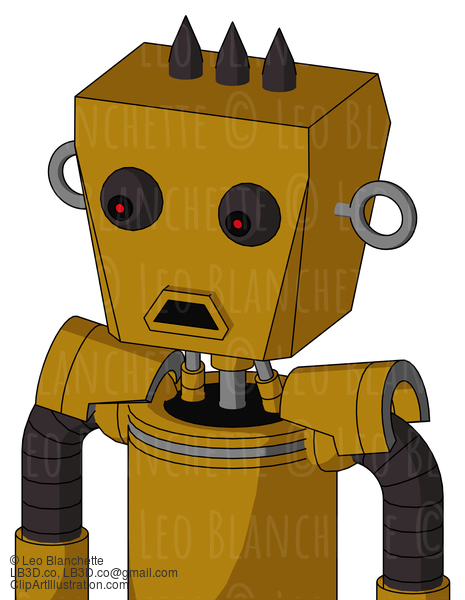 Dark-Yellow Automaton With Box Head And Sad Mouth And Red Eyed And Three Dark Spikes #22715