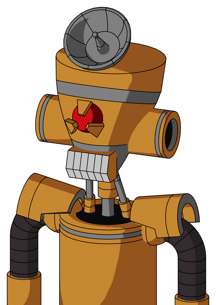 Peach Droid With Vase Head And Teeth Mouth And Angry Cyclops Eye And Radar Dish Hat