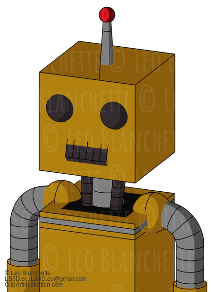 Dark-Yellow Automaton With Box Head And Dark Tooth Mouth And Two Eyes And Single Led Antenna #22727