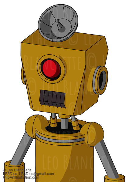 Dark-Yellow Automaton With Box Head And Dark Tooth Mouth And Cyclops Eye And Radar Dish Hat #22735