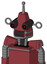 Red Mech With Cone Head And Dark Tooth Mouth And Black Glowing Red Eyes And Single Antenna