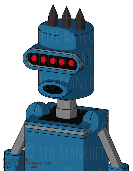 Blue Automaton With Cylinder Head And Round Mouth And Visor Eye And Three Dark Spikes #22737