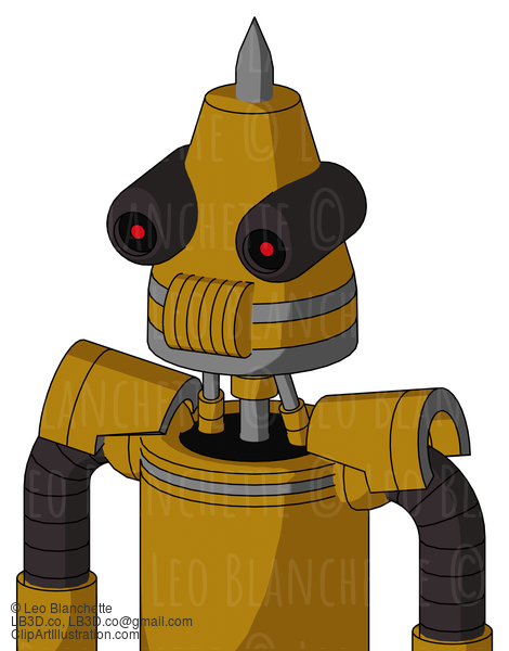 Dark-Yellow Automaton With Cone Head And Speakers Mouth And Black Glowing Red Eyes And Spike Tip #22739