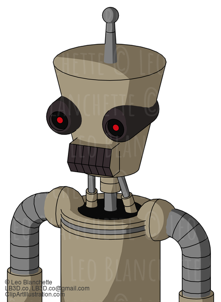 Tan Robot With Cylinder-Conic Head And Dark Tooth Mouth And Black Glowing Red Eyes And Single Antenna #22742