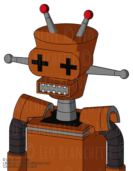 Brownish Droid With Cylinder-Conic Head And Square Mouth And Plus Sign Eyes And Double Led Antenna #22746