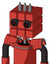 Tomato-Red Droid With Cube Head And Black Glowing Red Eyes And Three Spiked