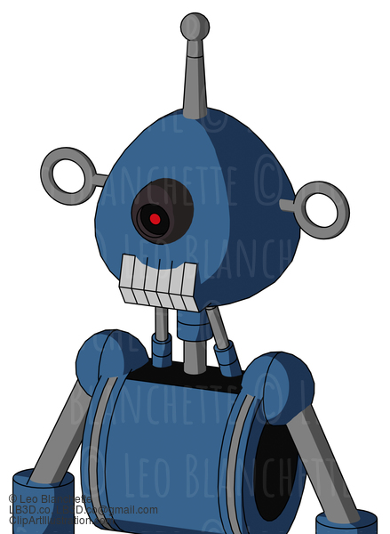 Blue Robot With Rounded Head And Teeth Mouth And Black Cyclops Eye And Single Antenna #22754