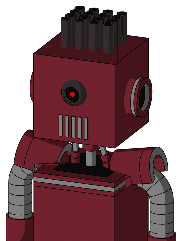 Red Droid With Box Head And Vent Mouth And Black Cyclops Eye And Pipe Hair