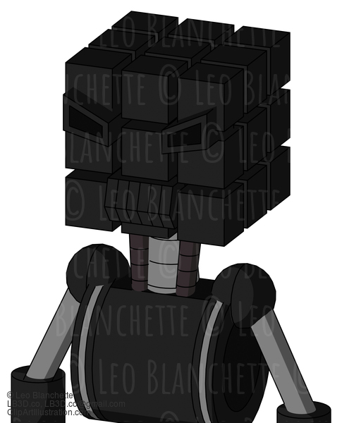 Black Automaton With Cube Head And Toothy Mouth And Angry Eyes #22758