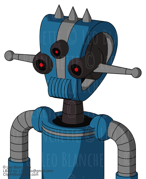 Blue Automaton With Droid Head And Speakers Mouth And Three-Eyed And Three Spiked #22764