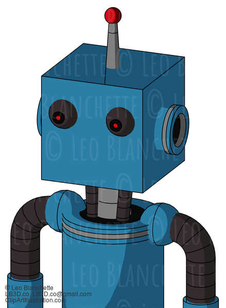 Blue Automaton With Box Head And Red Eyed And Single Led Antenna #22769